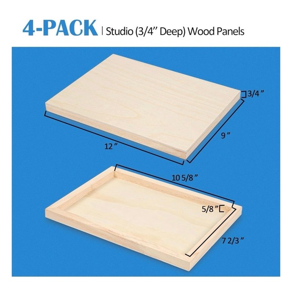 Unfinished Birch Wood Canvas Panels Kit, 4 Pack of 9x12'' - Picture 2 of 6